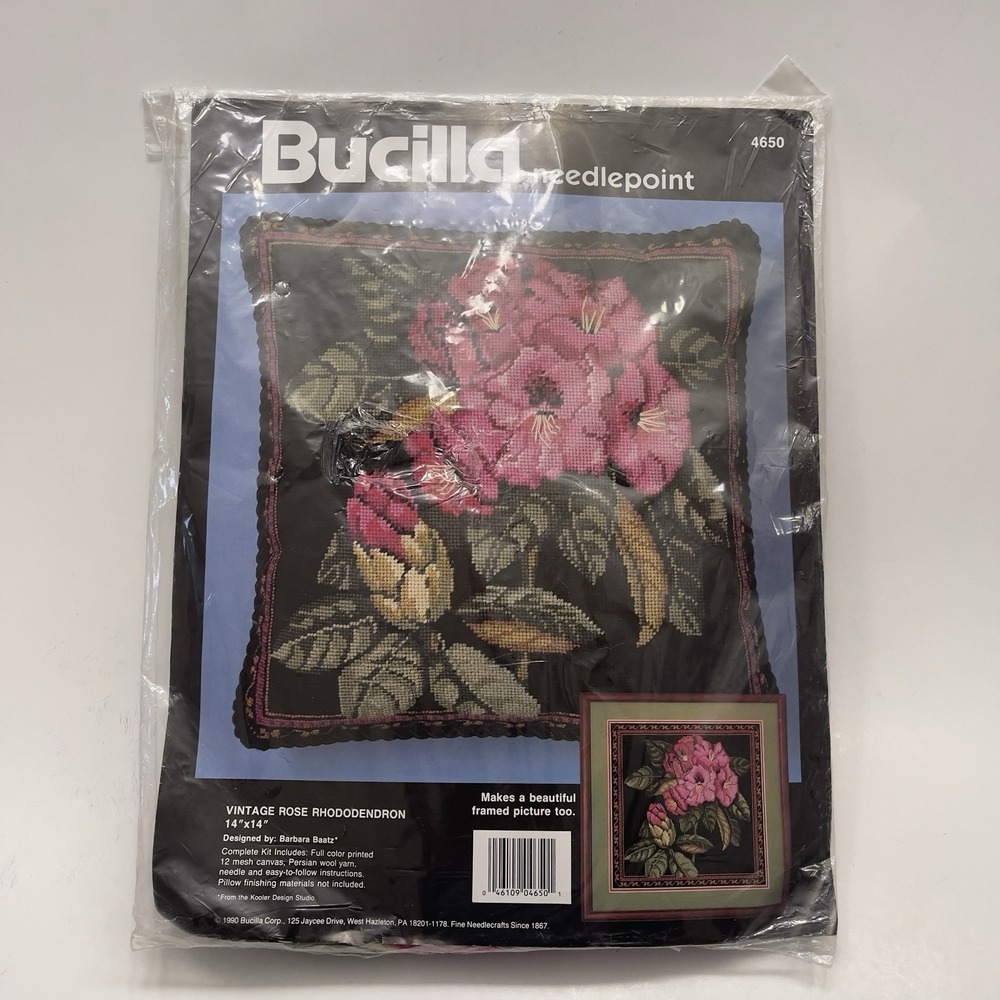 Bucilla Needlepoint Picture/Pillow Kit 1990 Vintage Rose Rhododendron 4650‎ NEW